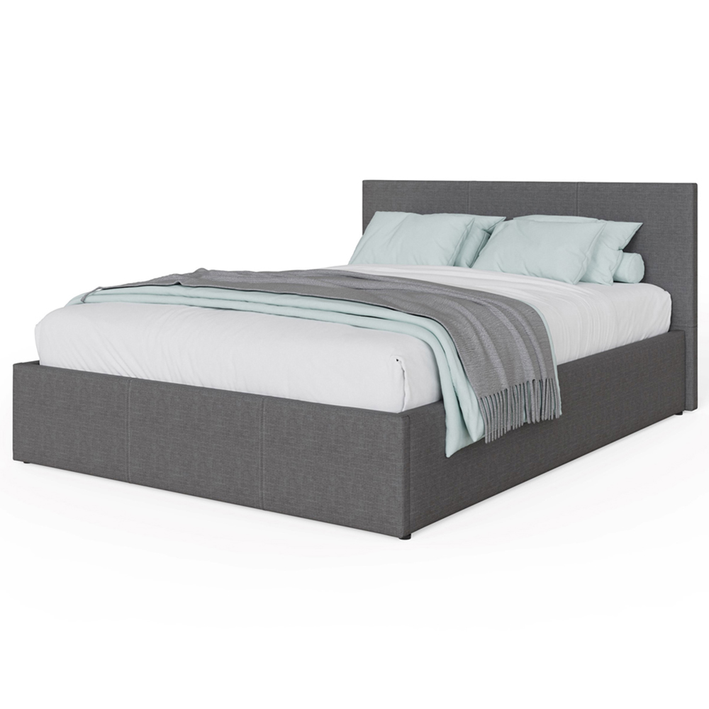 GFW Small Double Grey Hopsack Fabric End Lift Ottoman Bed with Bonnell Mattress Image 3