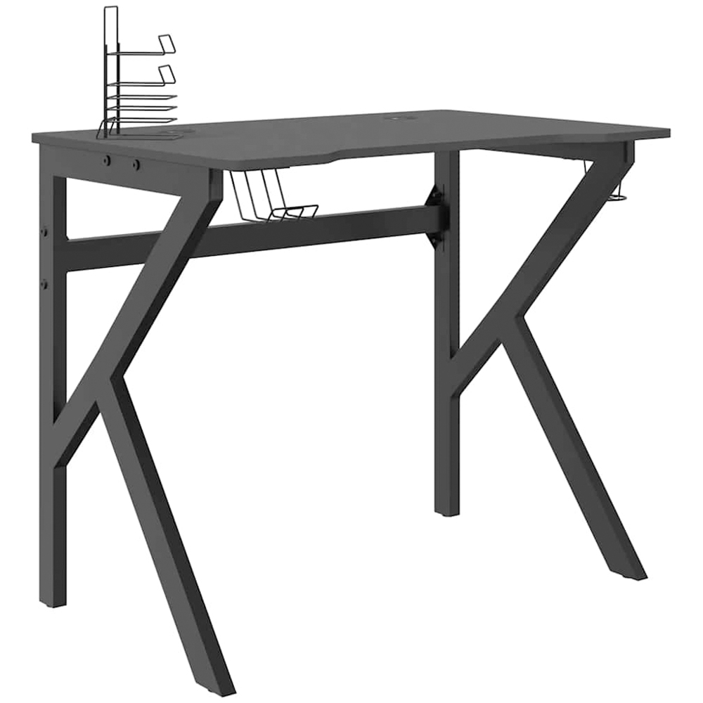 vidaXL K-Shaped Leg Gaming Desk with Headphone Holder Black 90cm Image 2