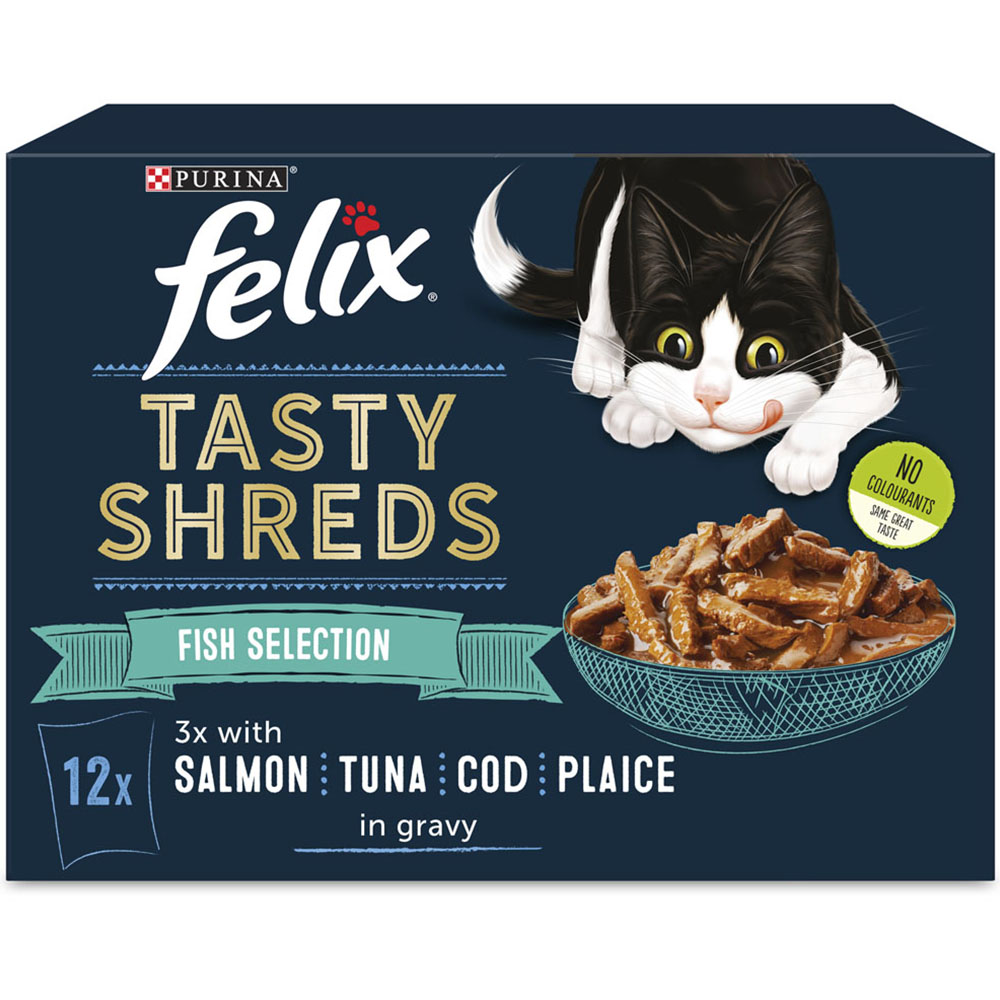 Felix Tasty Shreds Fish Selection in Gravy Cat Food 12 x 80g Image 1