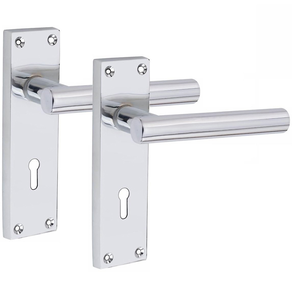 Golden Grace Victorian Straight T-Bar Polished Chrome Lock Handles and 3 Lever Lock Set Image 3