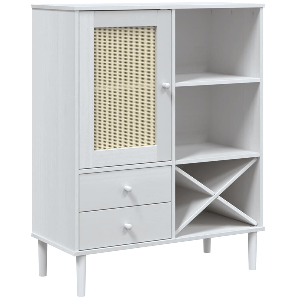 vidaXL Single Rattan Door 2 Drawer 6 Shelf White Pine Wood Highboard Image 2