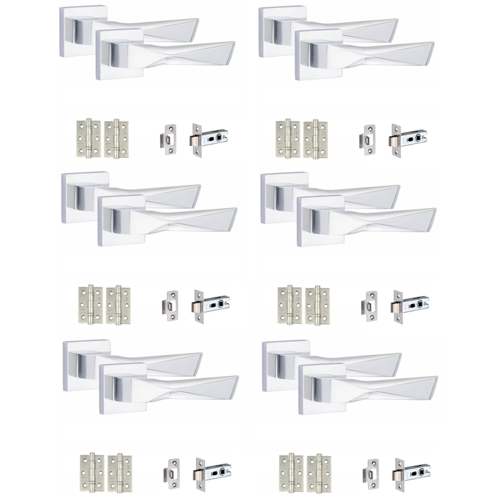 Golden Grace Polished Chrome Aura Door Handle Set 6 Pack Image 1