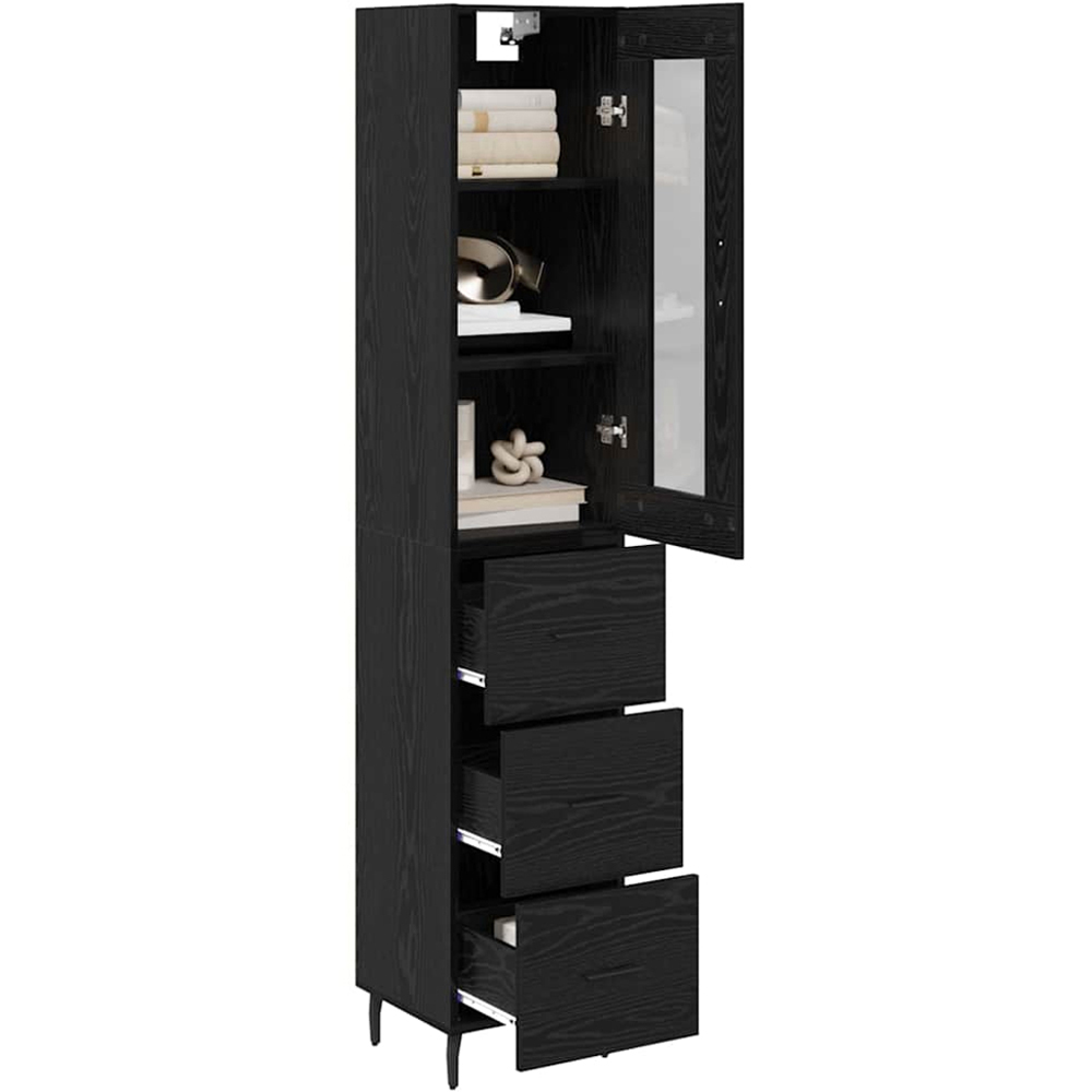 vidaXL Single Glass Door 3 Drawer Black Oak Sideboard Image 6