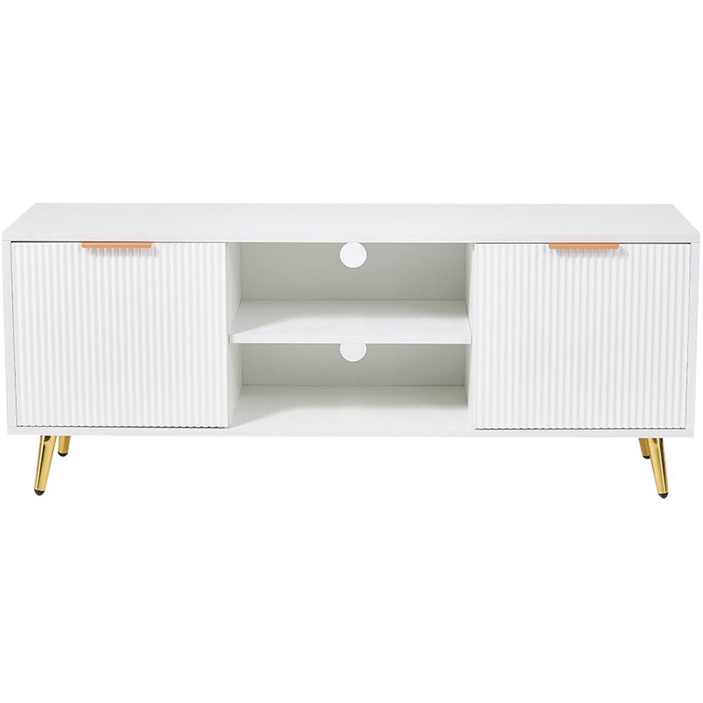 Living and Home 2 Door 2 Shelf White Ribbed and Gold-Toned Feet TV Stand Image 2