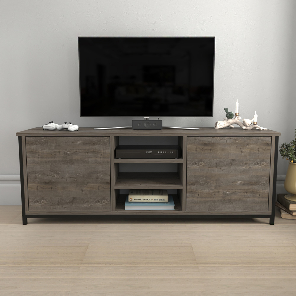 Decorotika Otis 2 Door 3 Shelf Black Wenge TV Stand for 63 inch TV Image 4