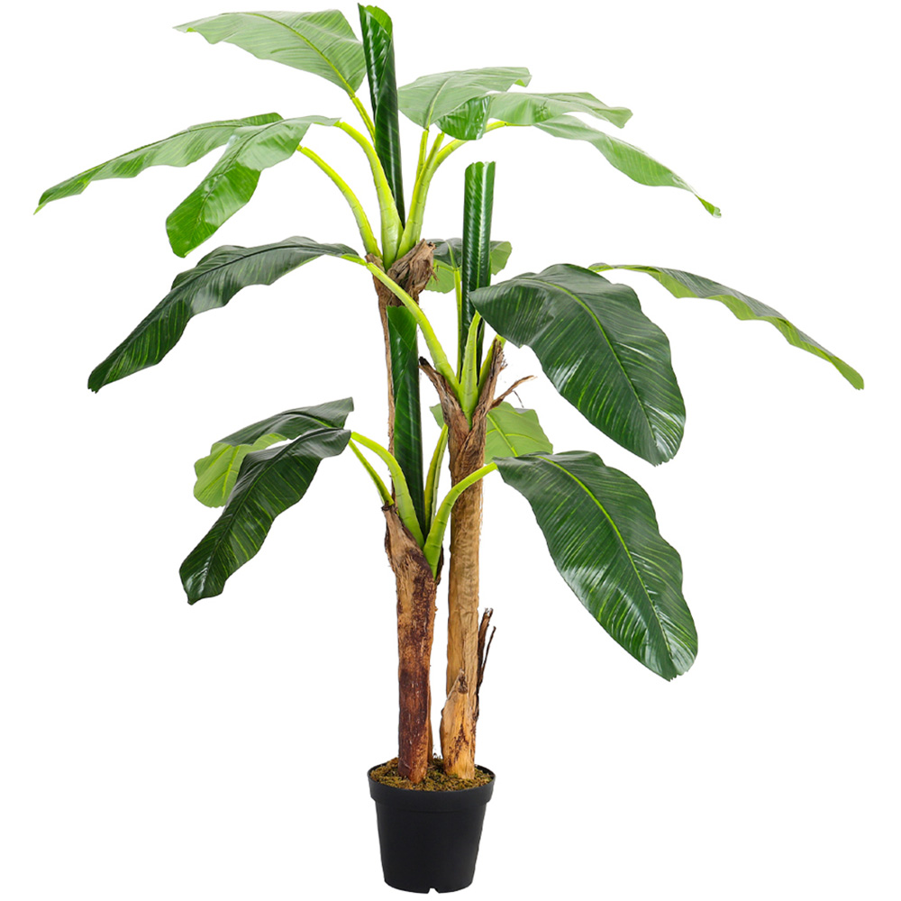 Living and Home 3 Trunk Artificial Banana Tree in Black Planter Image 1
