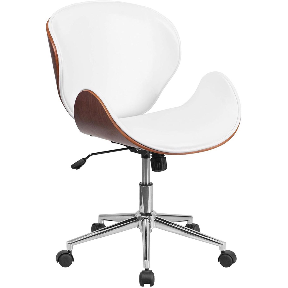 FWStyle White and Walnut Faux Leather Armless Office Chair Image 2
