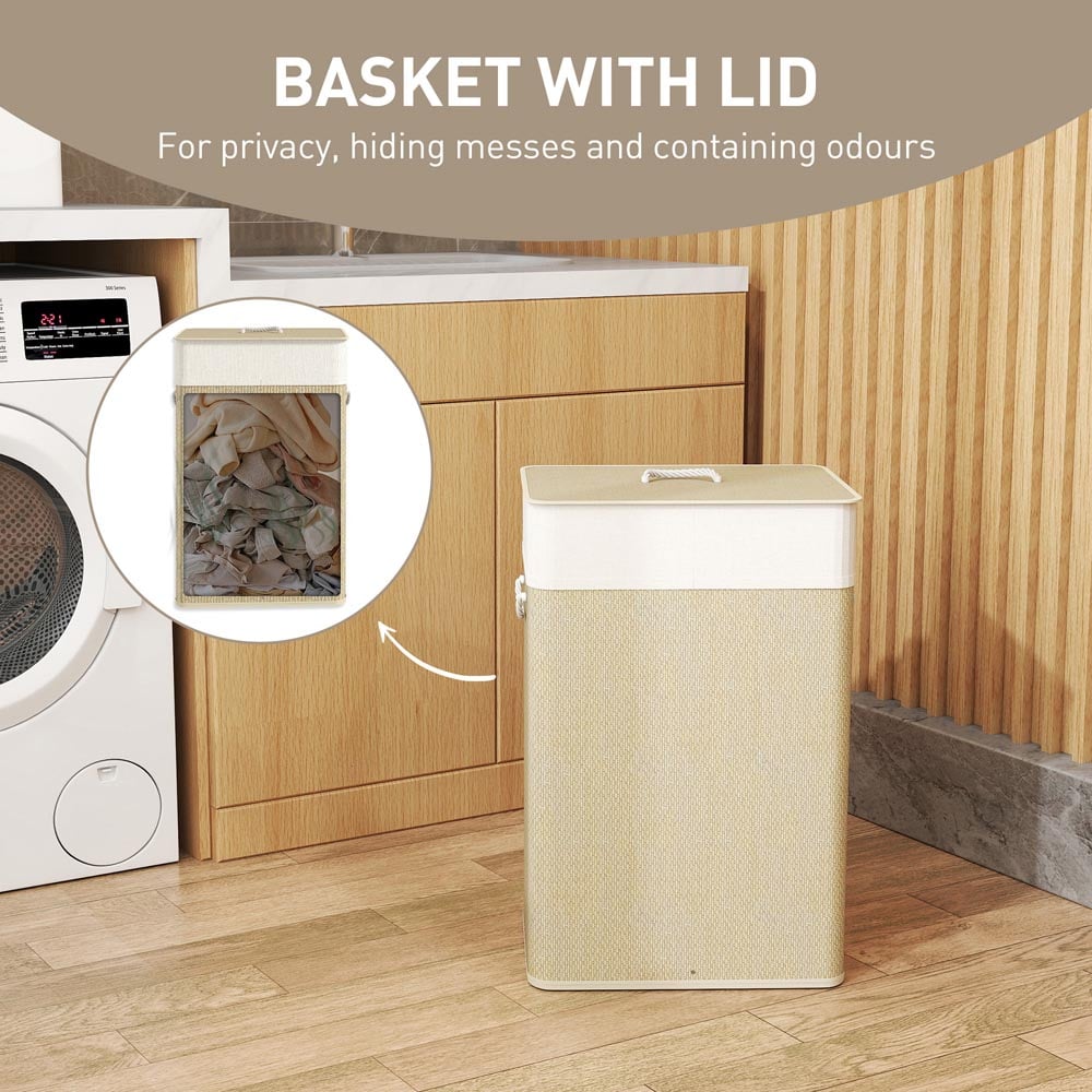 HOMCOM Natural Wood Finish Laundry Hamper 72L Image 5