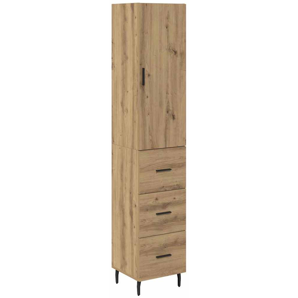 vidaXL Single Door 3 Drawer Artisan Oak Slim Sideboard with Metal Legs Image 2
