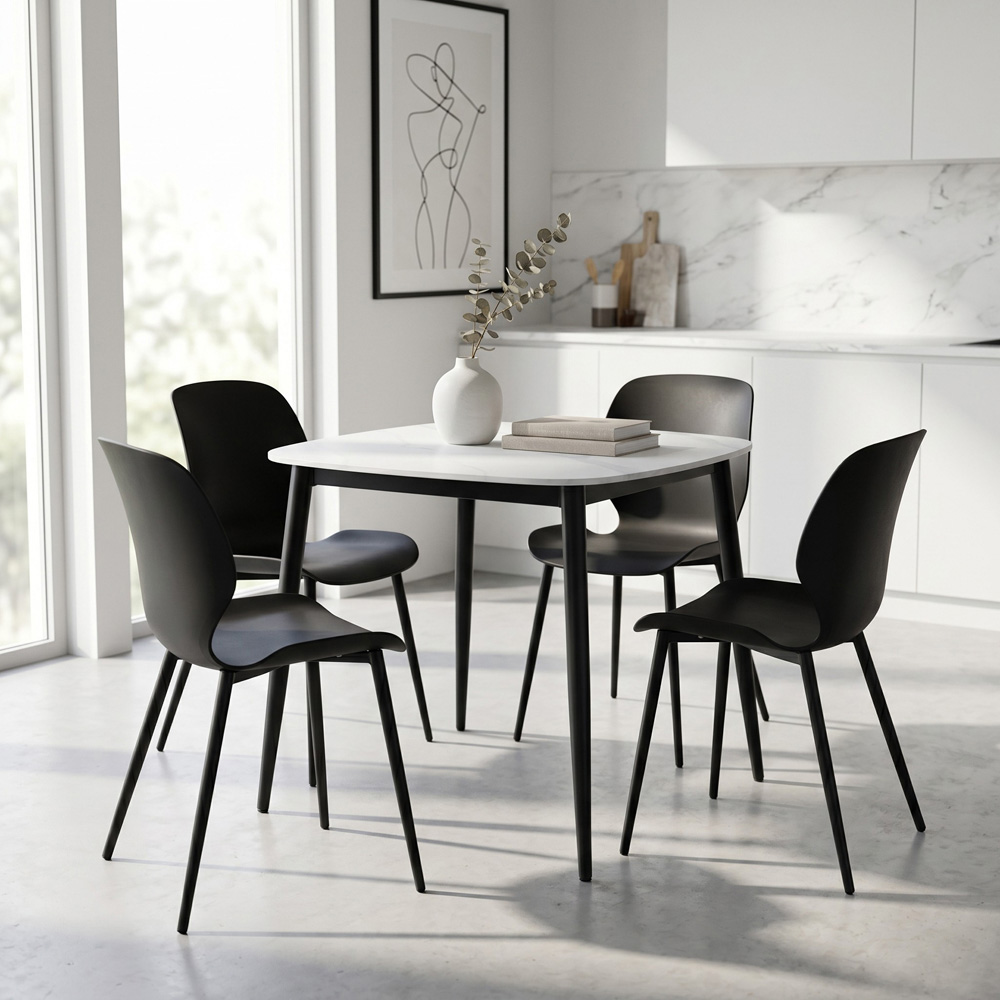 Core Products Aspen Carnaby 4 Seater Sintered Stone Plastic Square Dining Set Black Image 5