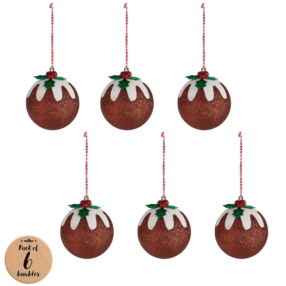 Wilko Merry Pudding Bauble 6 Pack Image 1