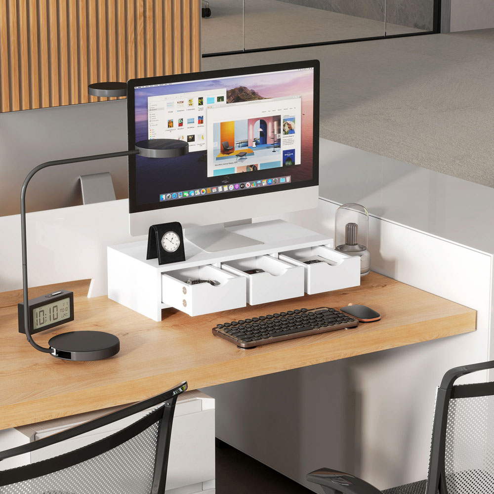 HOMCOM 3 Drawer White Monitor Stand Riser Image 5