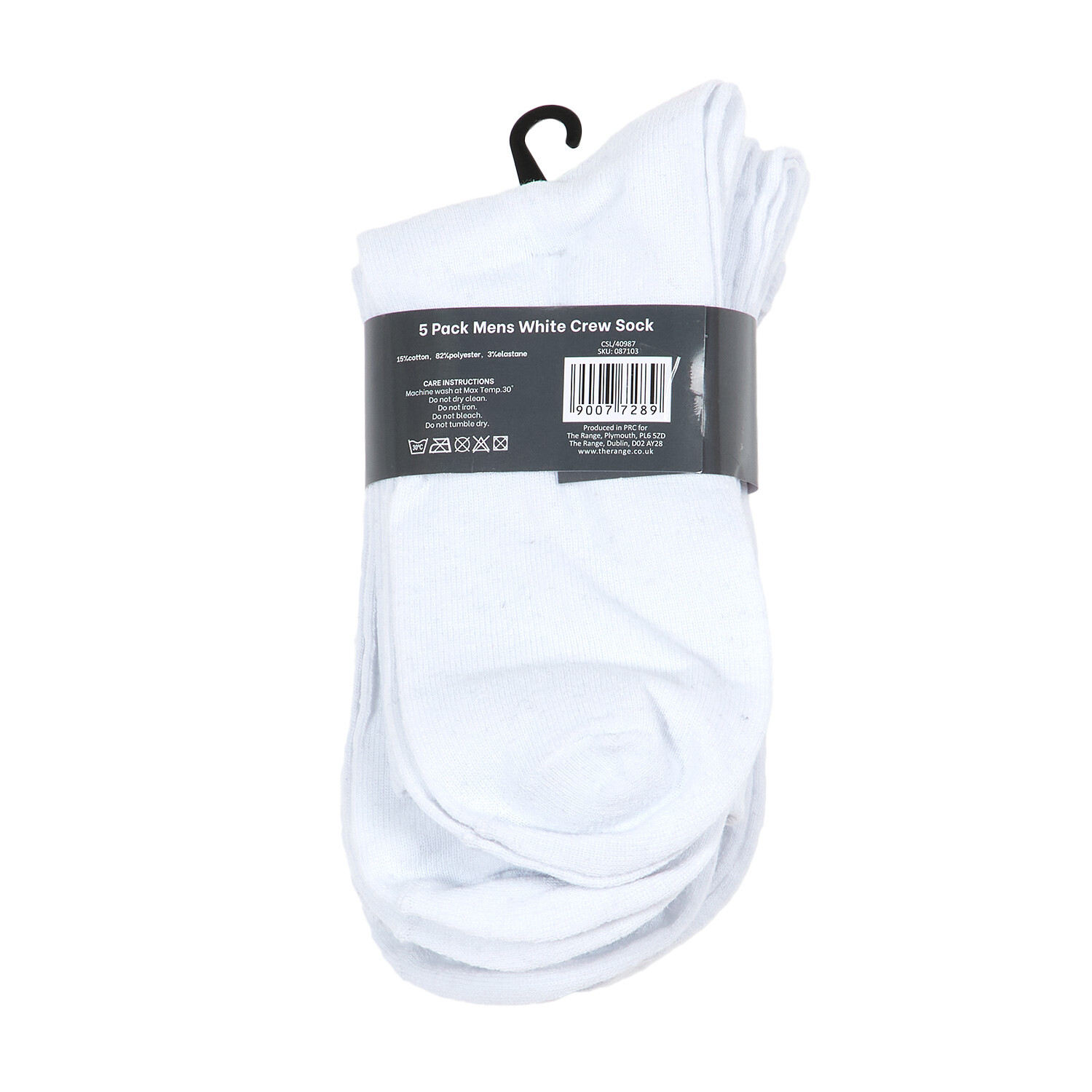 Pack of 5 Mens White Crew Socks Sizes White Image 2