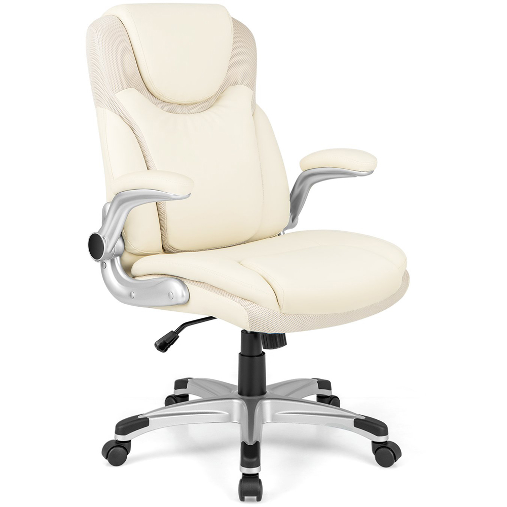 Costway White PU Leather Adjustable Executive Office Chair Image 2