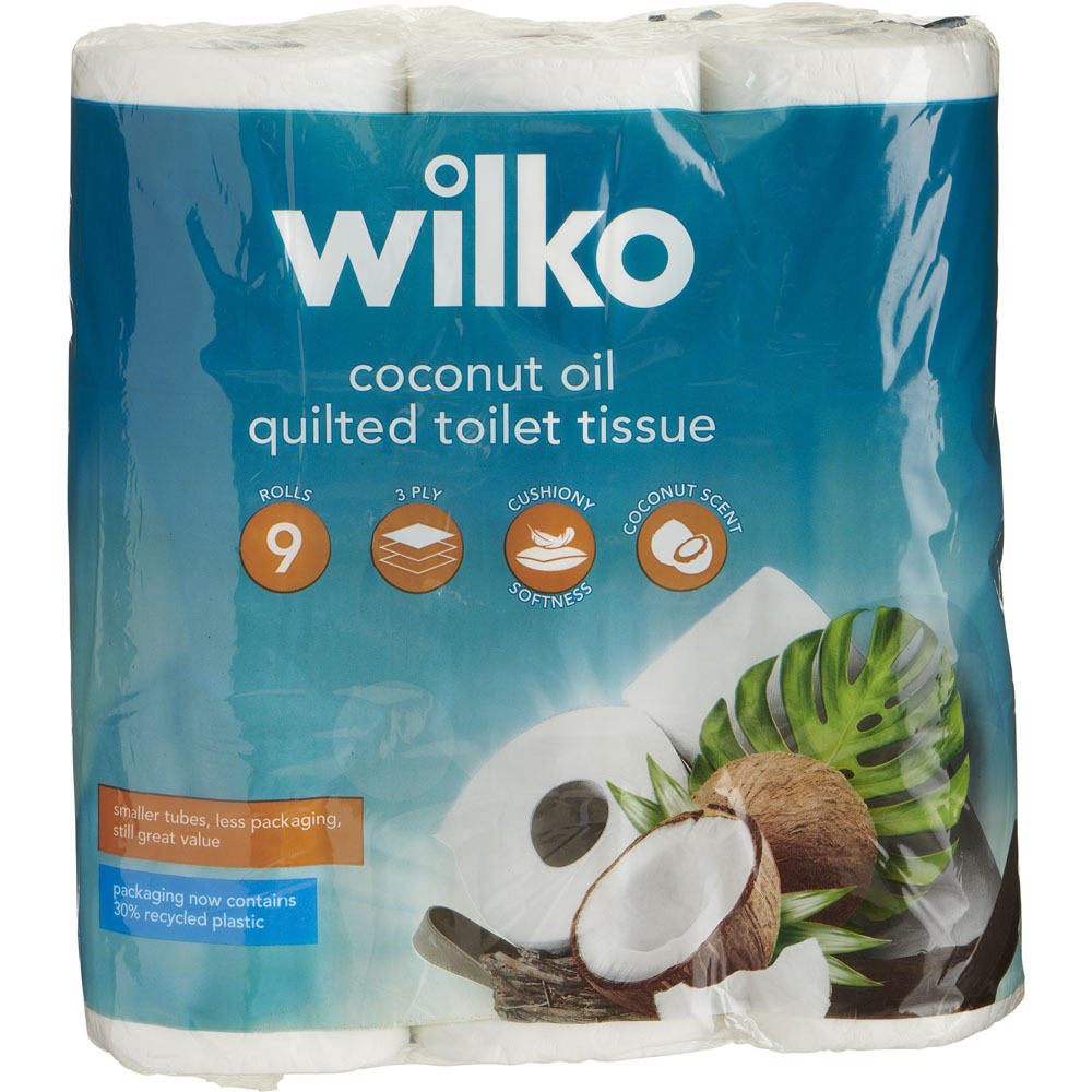 Wilko Coconut Oil Quilted Toilet Tissue 9 Rolls 3 Ply Image 1