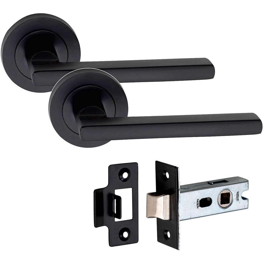 Golden Grace Leon Matt Black Door Handle Pair with Tubular Latch Image 1