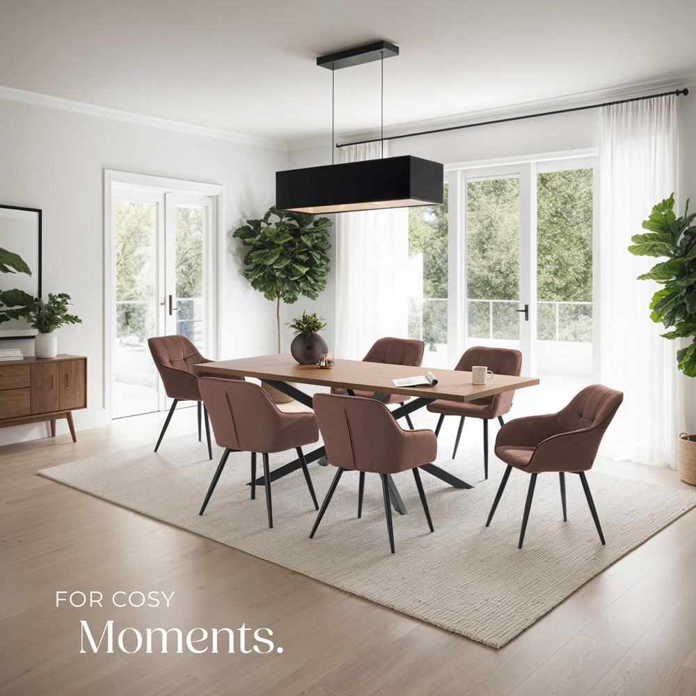 tectake Marilyn Set of 6 Brown and Black Quilted Velvet Dining Chair Image 8