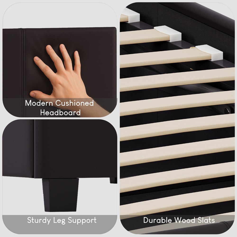 Vida Designs Lisbon Double Brown Faux Leather Bed Frame Image 6