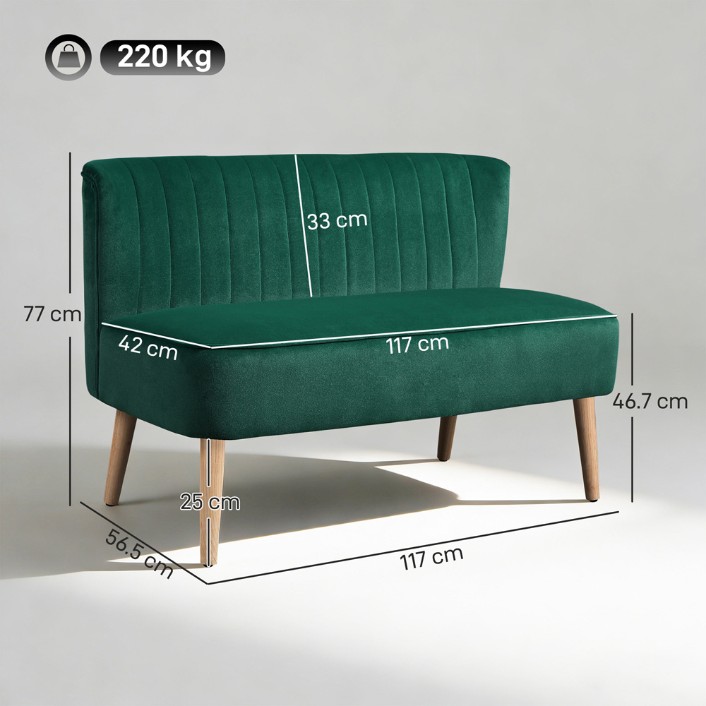 Portland 2 Seater Dark Green Padded Loveseat Sofa Image 9
