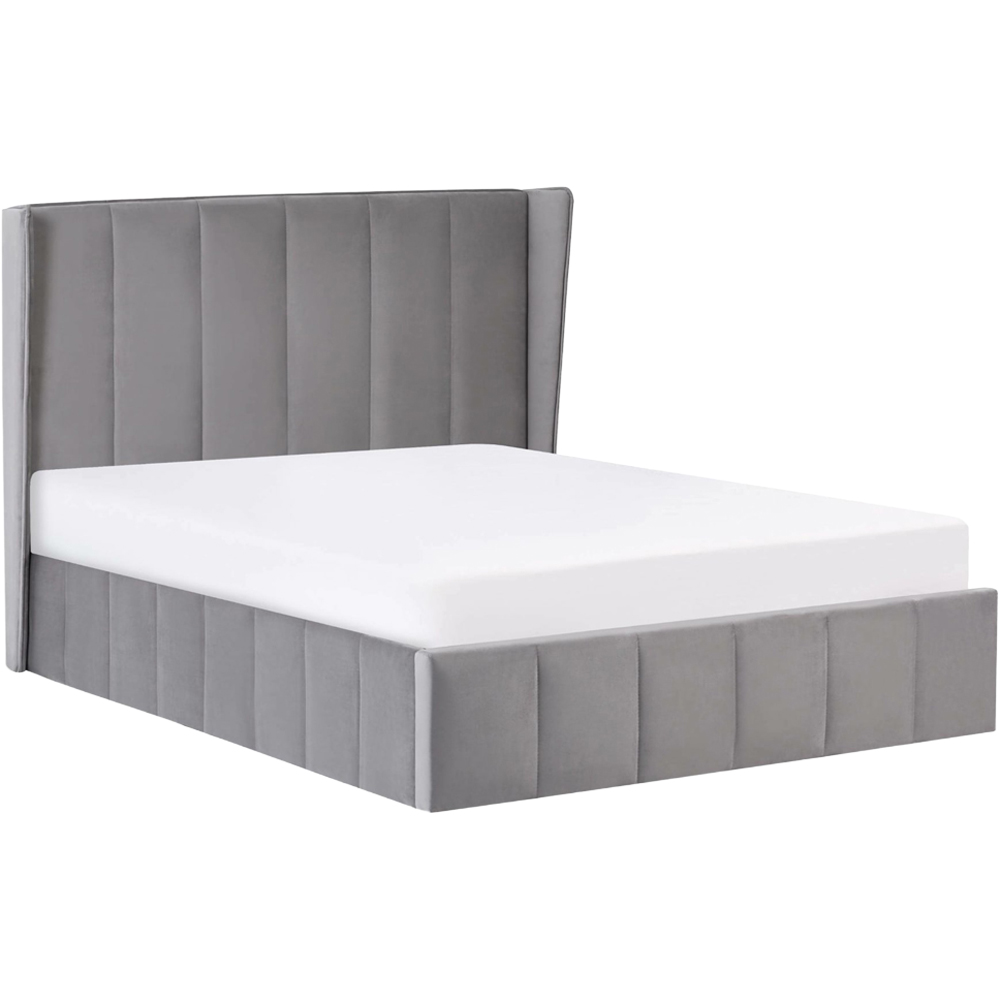 Julian Bowen Katie Double Grey Velvet Lift-Up Ottoman Bed Frame with Winged Headboard Image 2