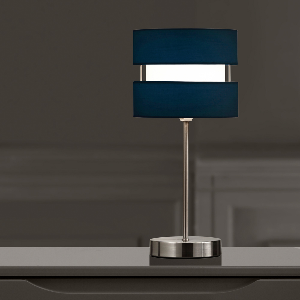 Kliving Navy Blue Layered Fabric Shade Chrome Table Lamp Image 3