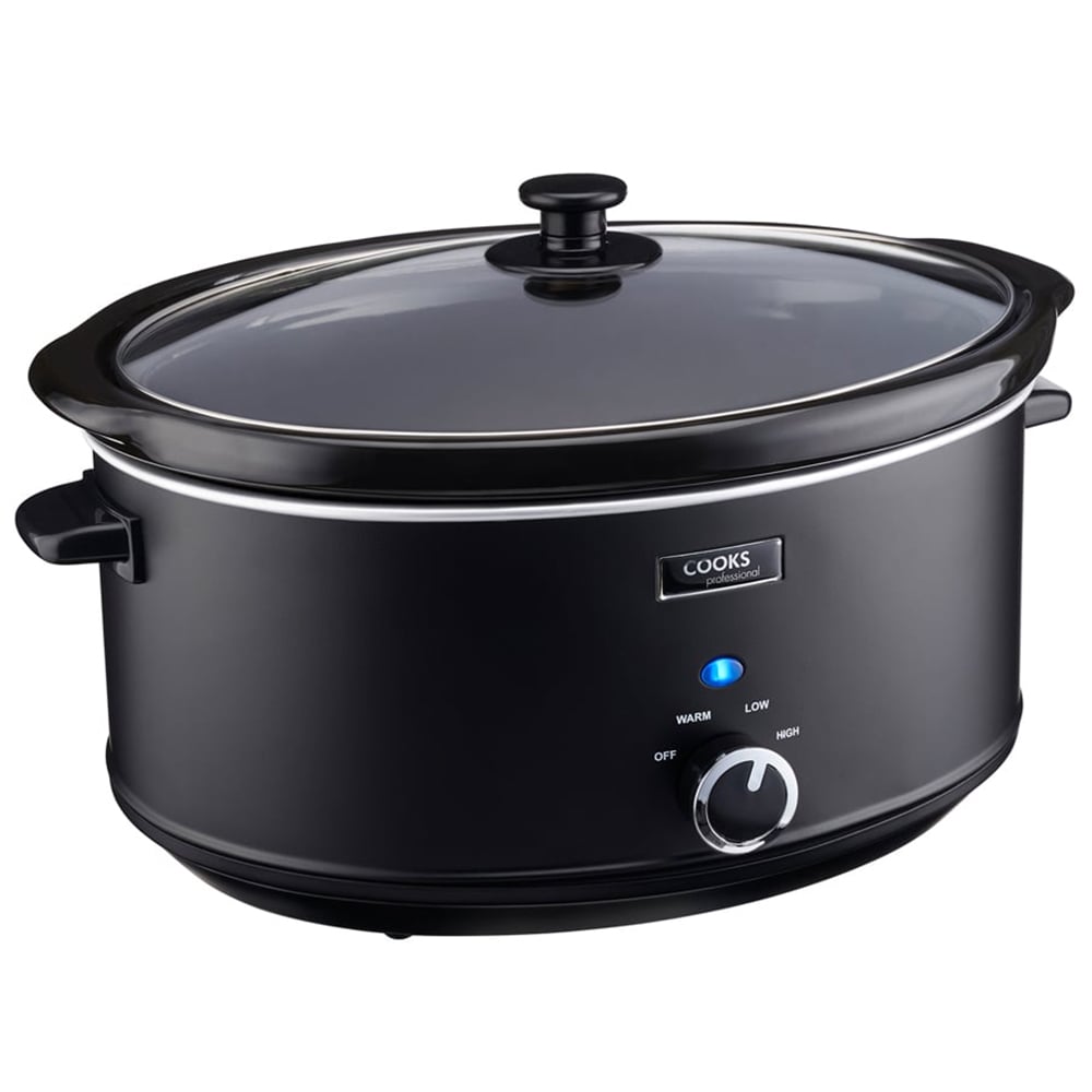 Cooks Professional 6.5L Black Stainless Steel Slow Cooker with Removable Ceramic Pot Bowl Image 1