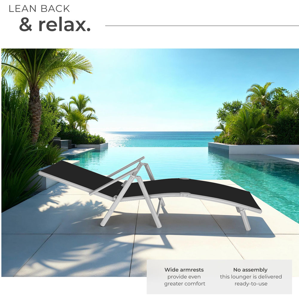 tectake Marisol Black and Silver Foldable and 7 Step Adjustable Sun Lounger Image 4