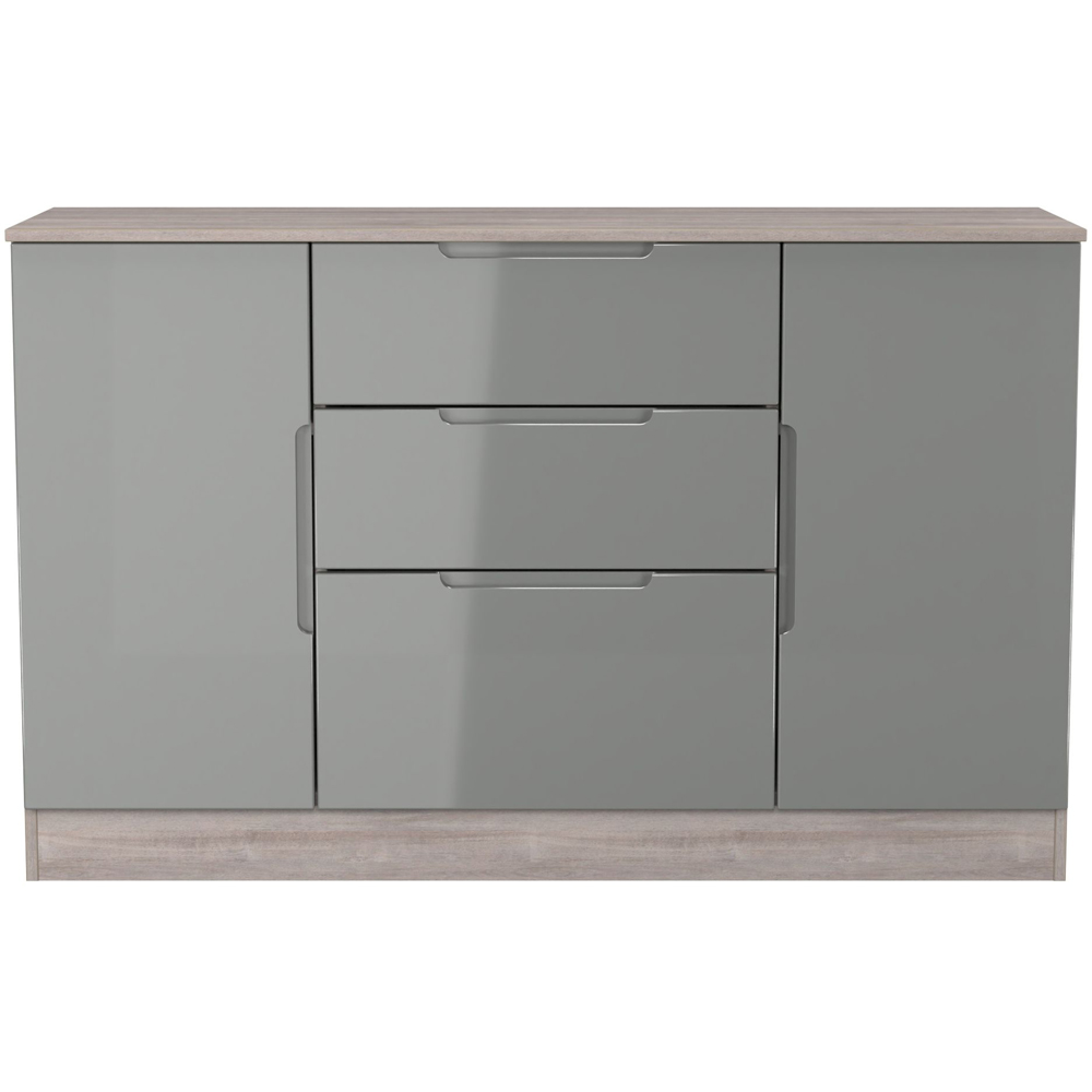 Crowndale Milan 2 Door 3 Drawer Grey Gloss and Grey Oak Sideboard Ready Assembled Image 3