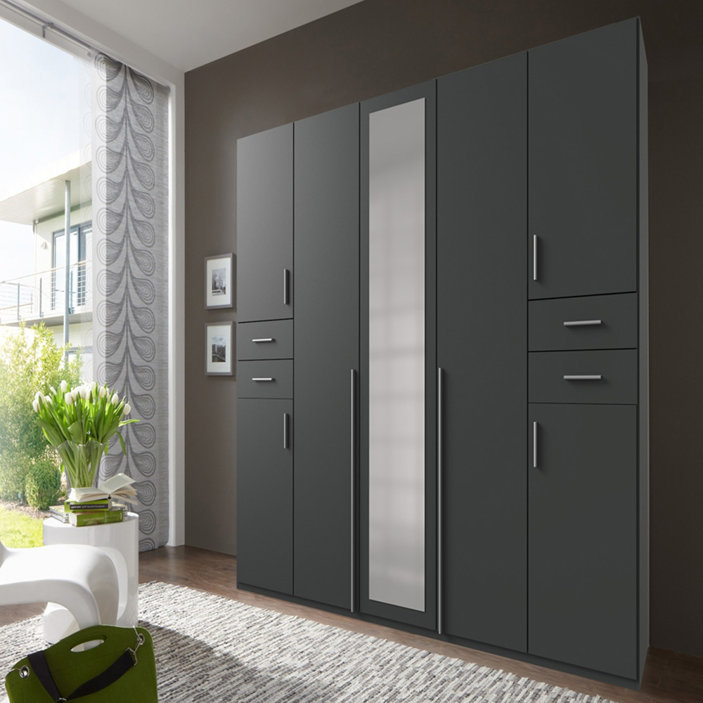 TJ'S New York 8 Door 4 Drawer Graphite Mirrored Wardrobe Image 1