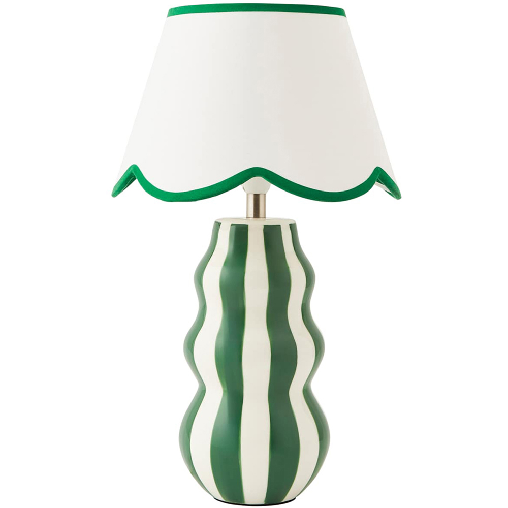 ValueLights Everie Scallop Shade Green Stripe Table Lamp with Bulb Image 1
