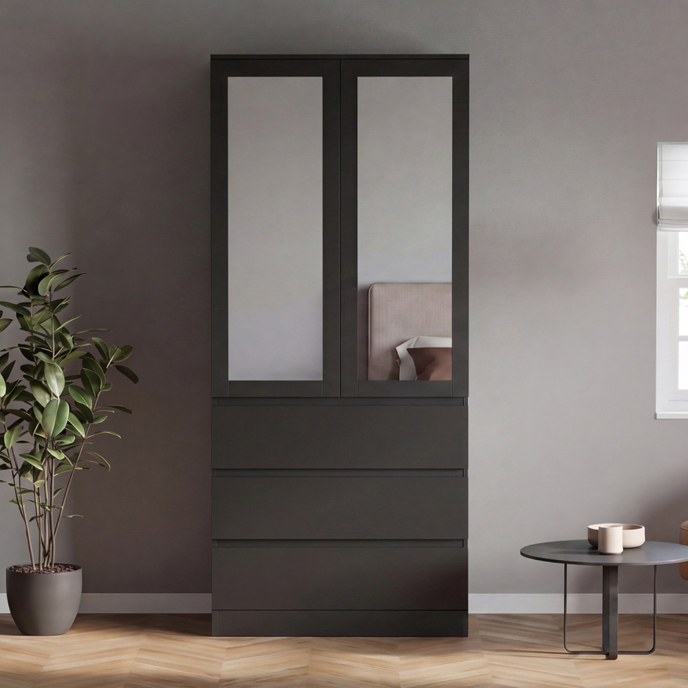 VIDA DESIGNS Denver 2 Door 3 Drawer Black Mirrored Wardrobe Image 3