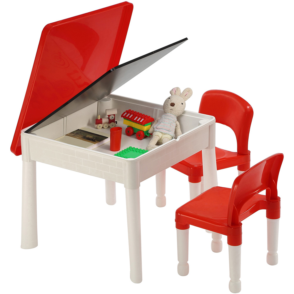 Liberty House Toys Kids 6-in-1 Red and White Activity Table and 2 Chairs Set Image 3