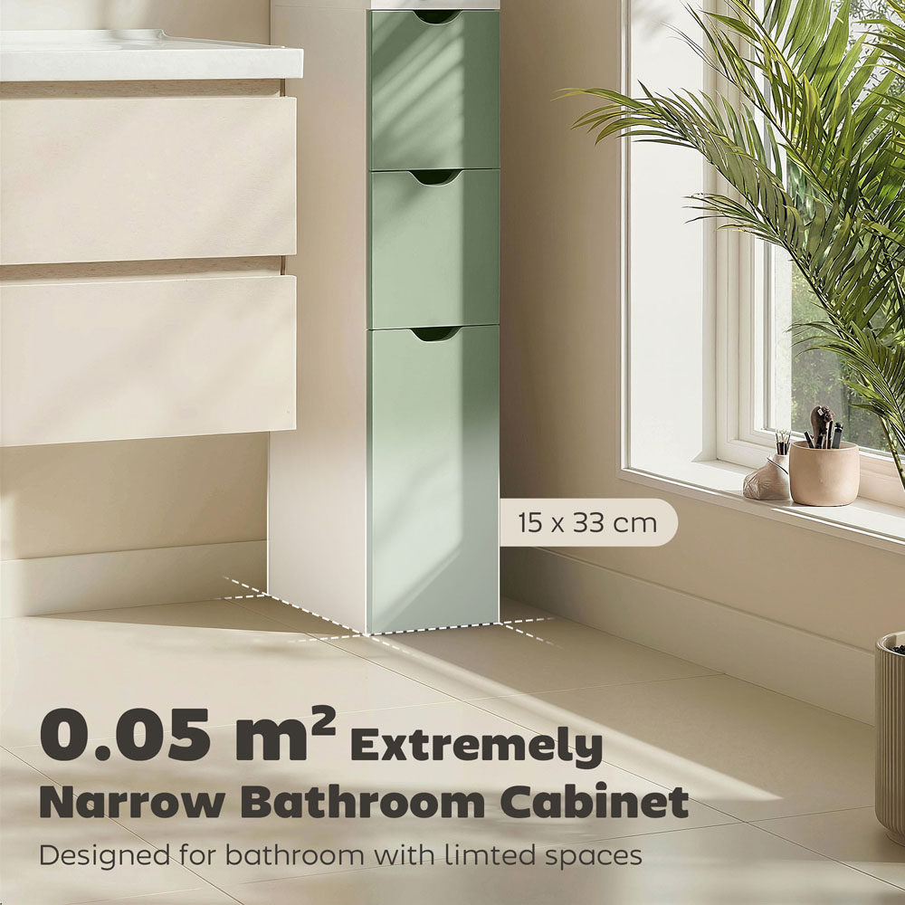 HOMCOM Single Door 2 Drawer 2 Shelf Light Green Freestanding Bathroom Storage Cabinet Image 5