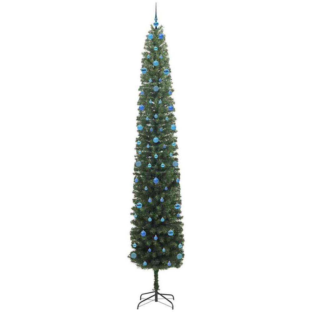 vidaXL Green Artificial Christmas Tree with LEDs Blue Decoration Ornaments 10ft Image 4
