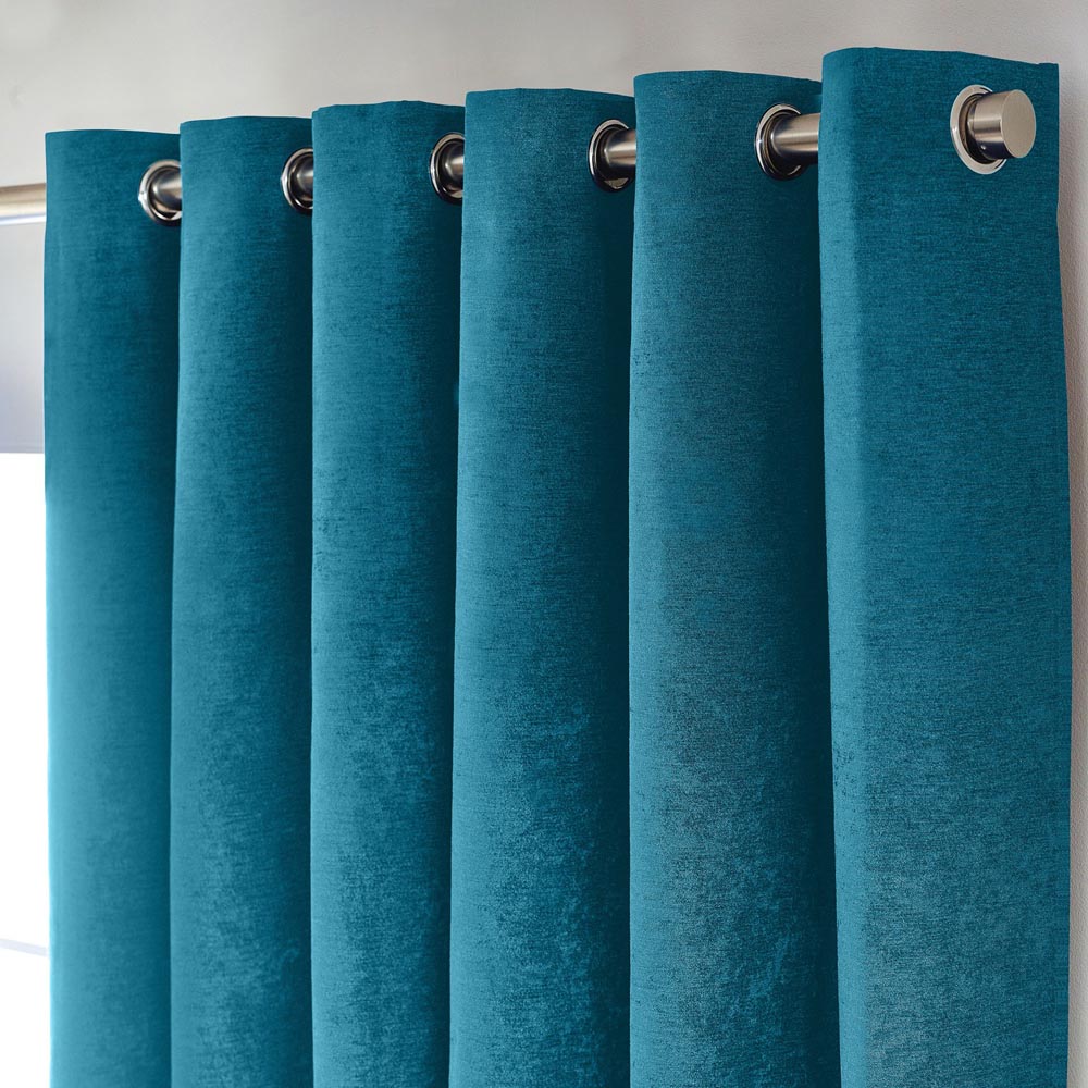 Alan Symonds Teal Chenille Blackout Ring Top Eyelet Curtains 168 x 229cm Image 2