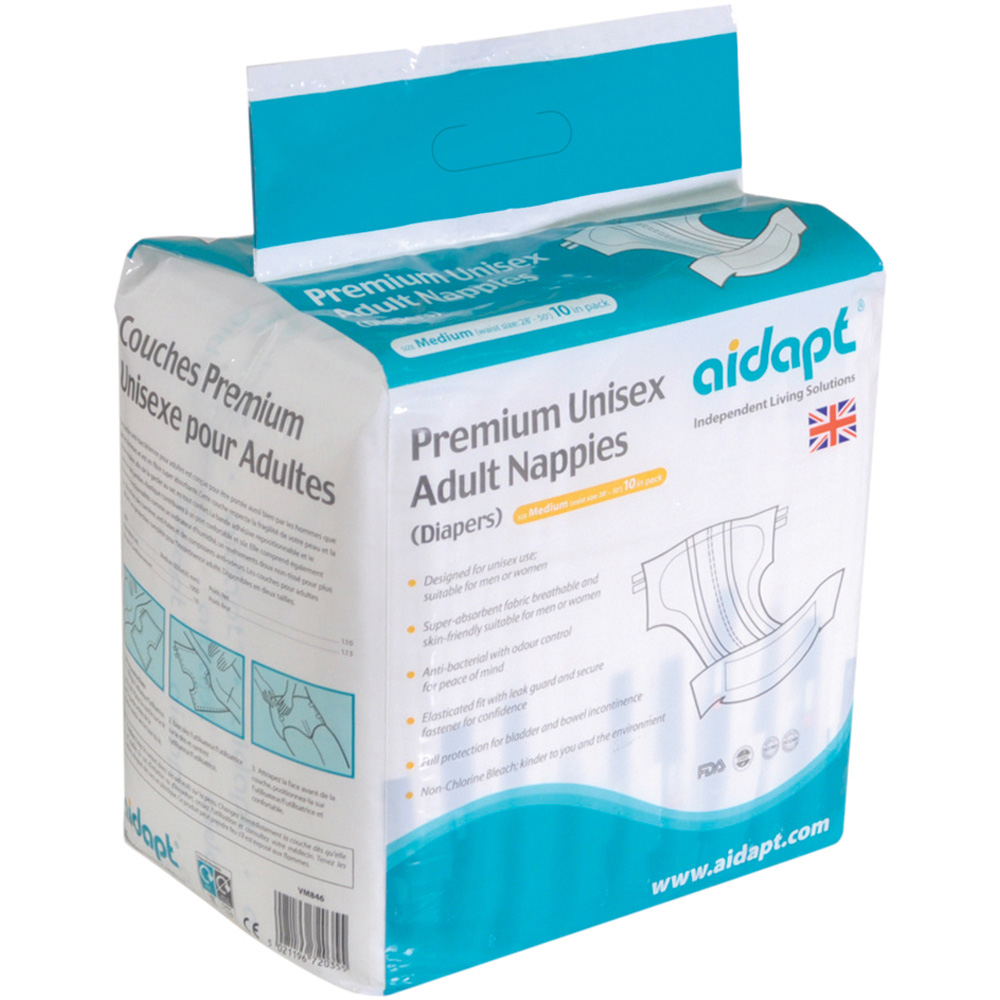 Aidapt Premium Unisex Medium Adult Nappies 10 Pack Image 2