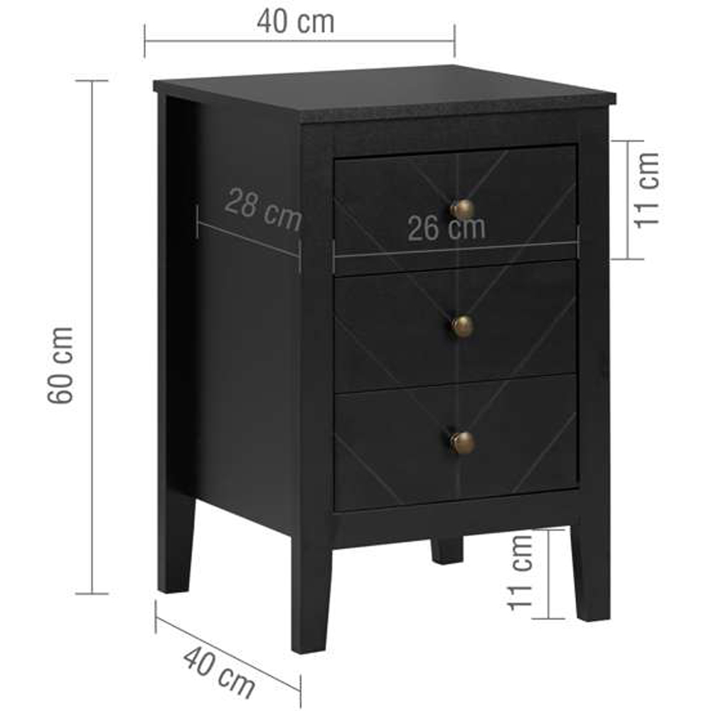 Birlea Emerson 3 Drawer Black Bedside Table Image 5