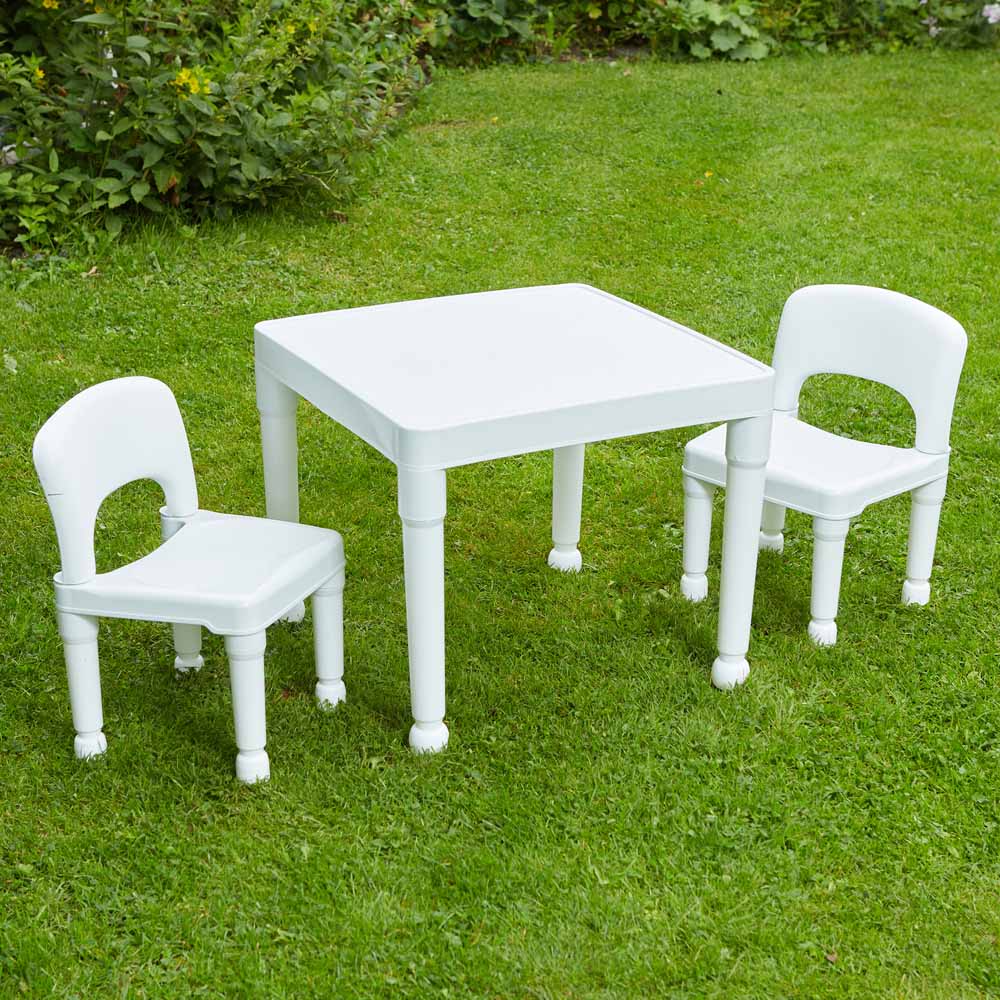 Liberty House Toys Kids White Plastic Table and 2 Chairs Set Image 3