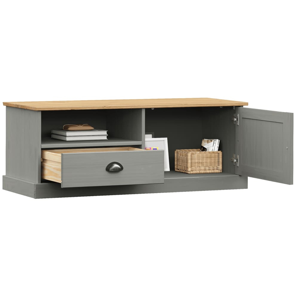 vidaXL Single Door Single Drawer Single Shelf Grey Solid Pine TV Cabinet Image 3