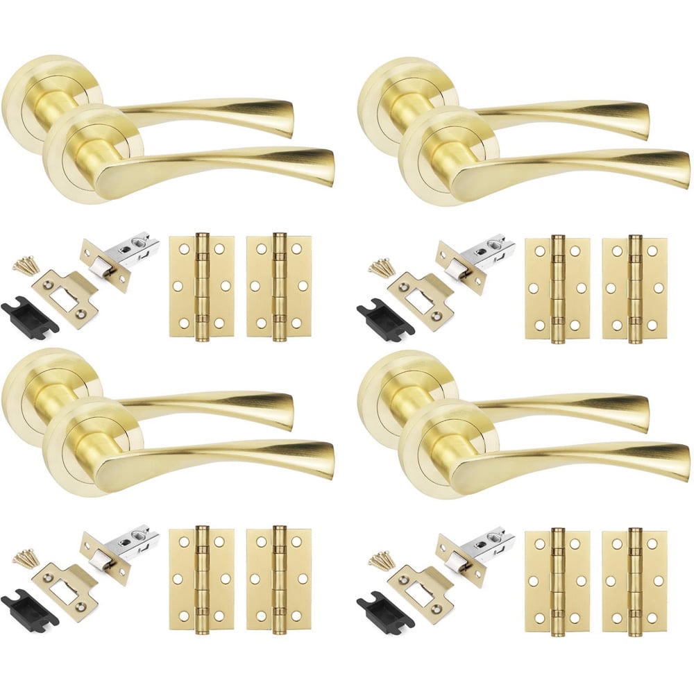 Golden Grace Satin Brass Astrid Door Handles Set 4 Pack Image 1
