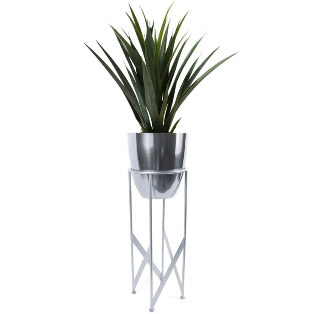 Leaf Artificial Yucca Plant in Silver Planter 90cm Image 1