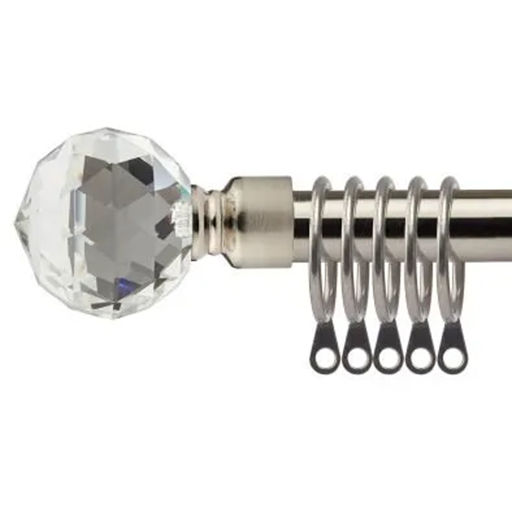 New Edge Blinds 120-210cm Extendable Brushed Silver Cristalla Metal Curtain Pole Image