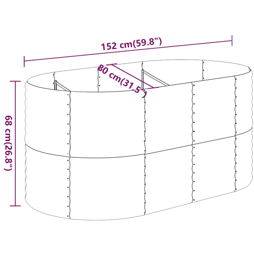 vidaXL Brown Galvanised Steel Raised Garden Bed 68 x 80 x 152cm Image 5