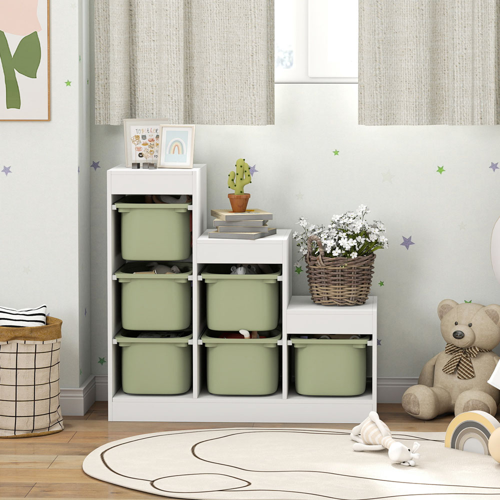 AIYAPLAY Green Kids Toy Storage Unit with 6 Removable Bins Image 4
