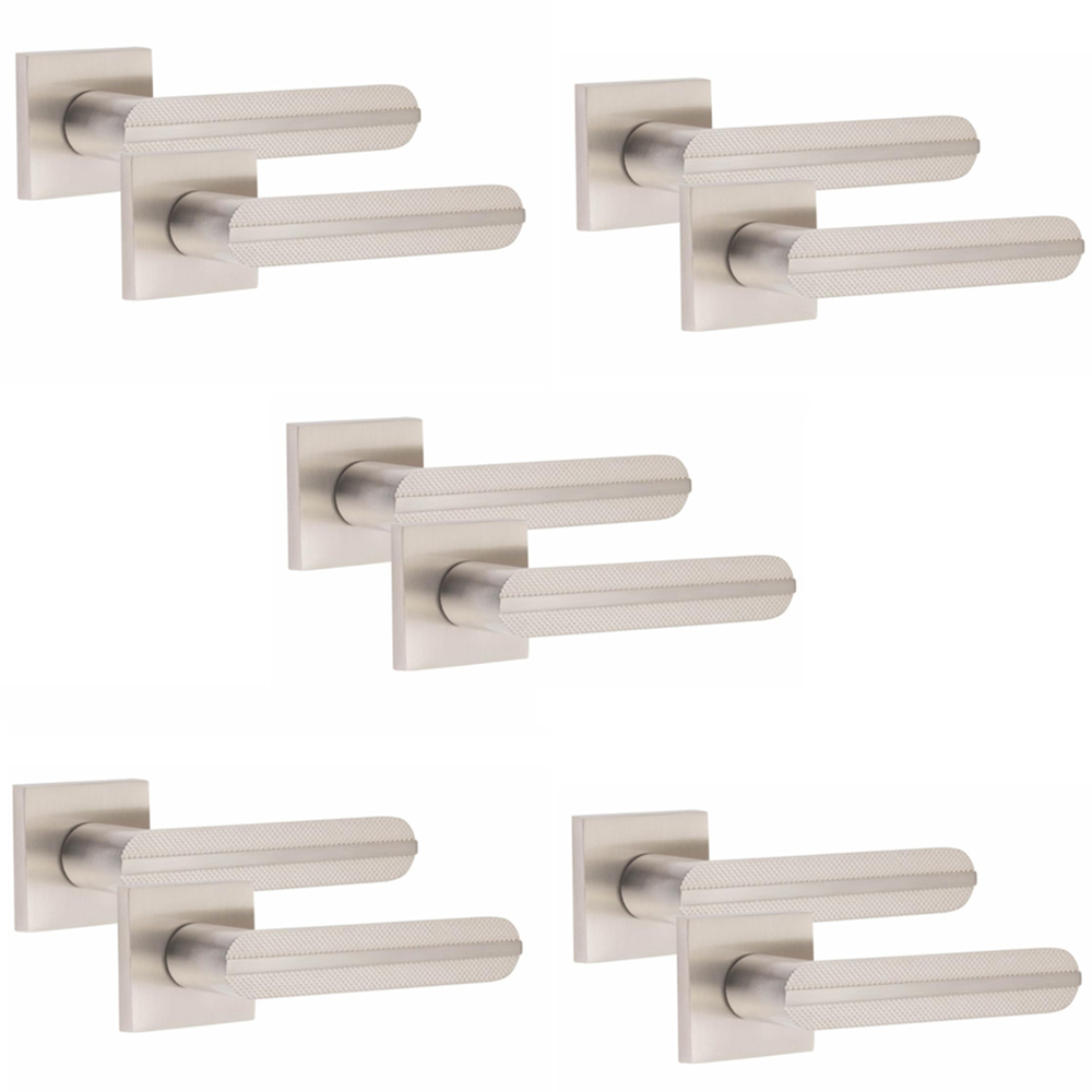 Golden Grace Square Rose Satin Nickel Finish Modern Lima Design Door Handle Set 5 Pack Image 1