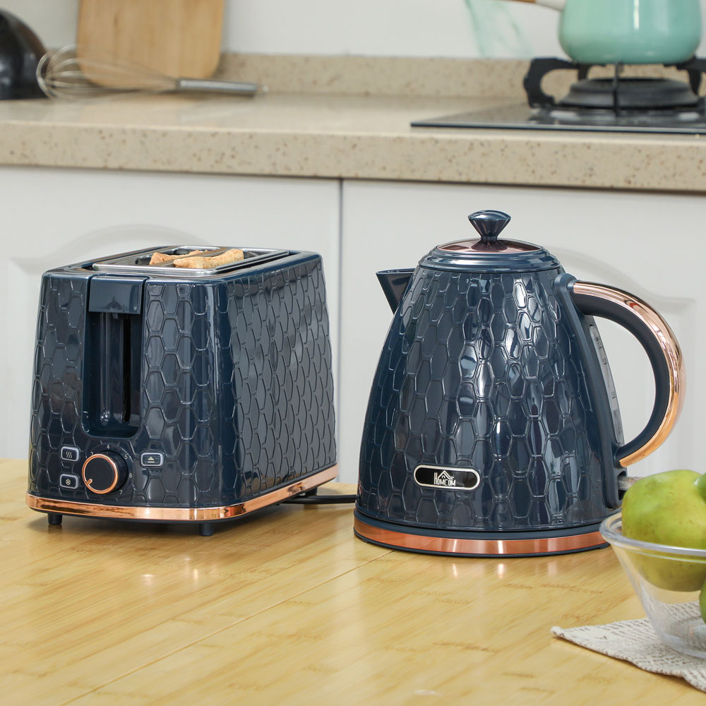 HOMCOM 800-181V70BU Blue 1.7L Kettle and 2 Slice Toaster Set Image 2