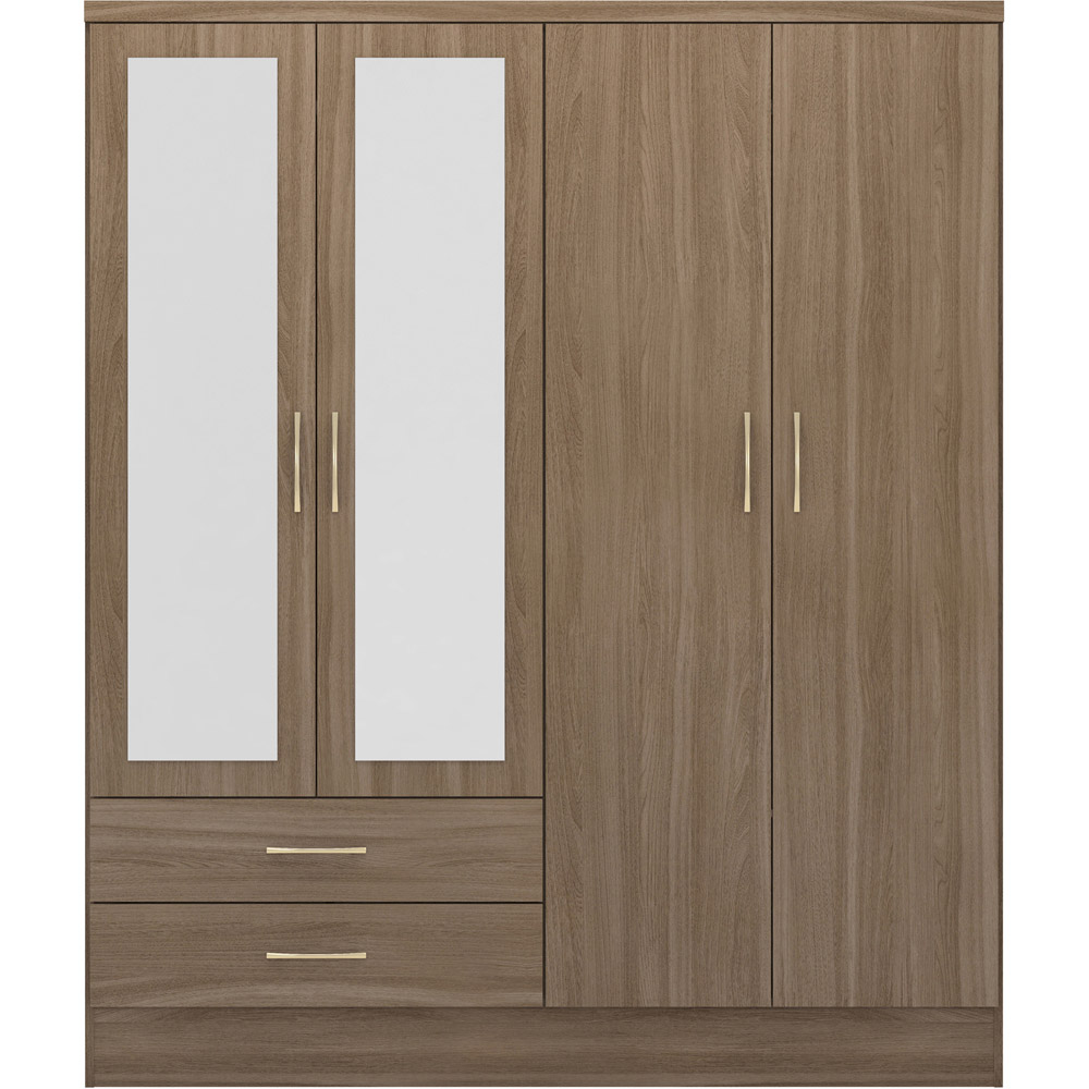 Seconique Nevada 4 Door 2 Drawer Rustic Oak Mirrored Wardrobe Image 2