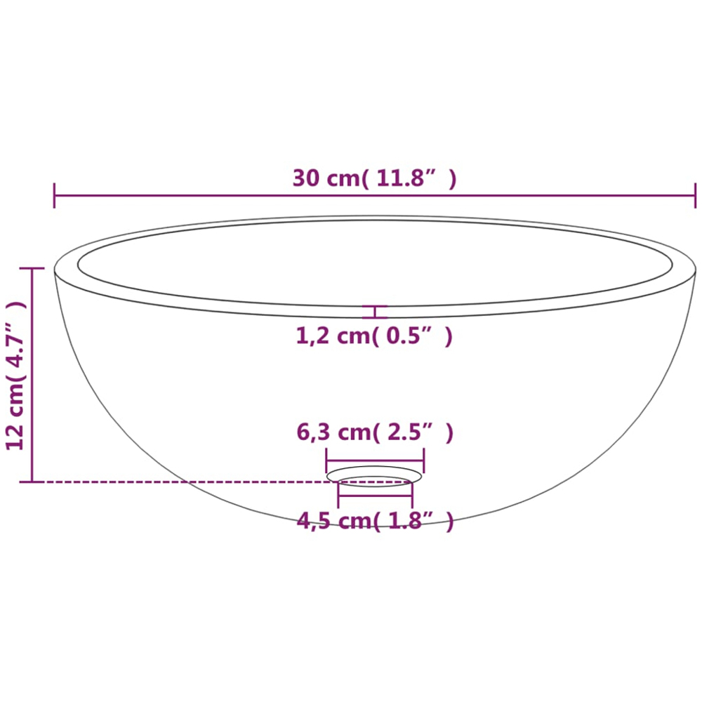 vidaXL White Tempered Glass Round Wash Basin 120 x 300mm Image 4