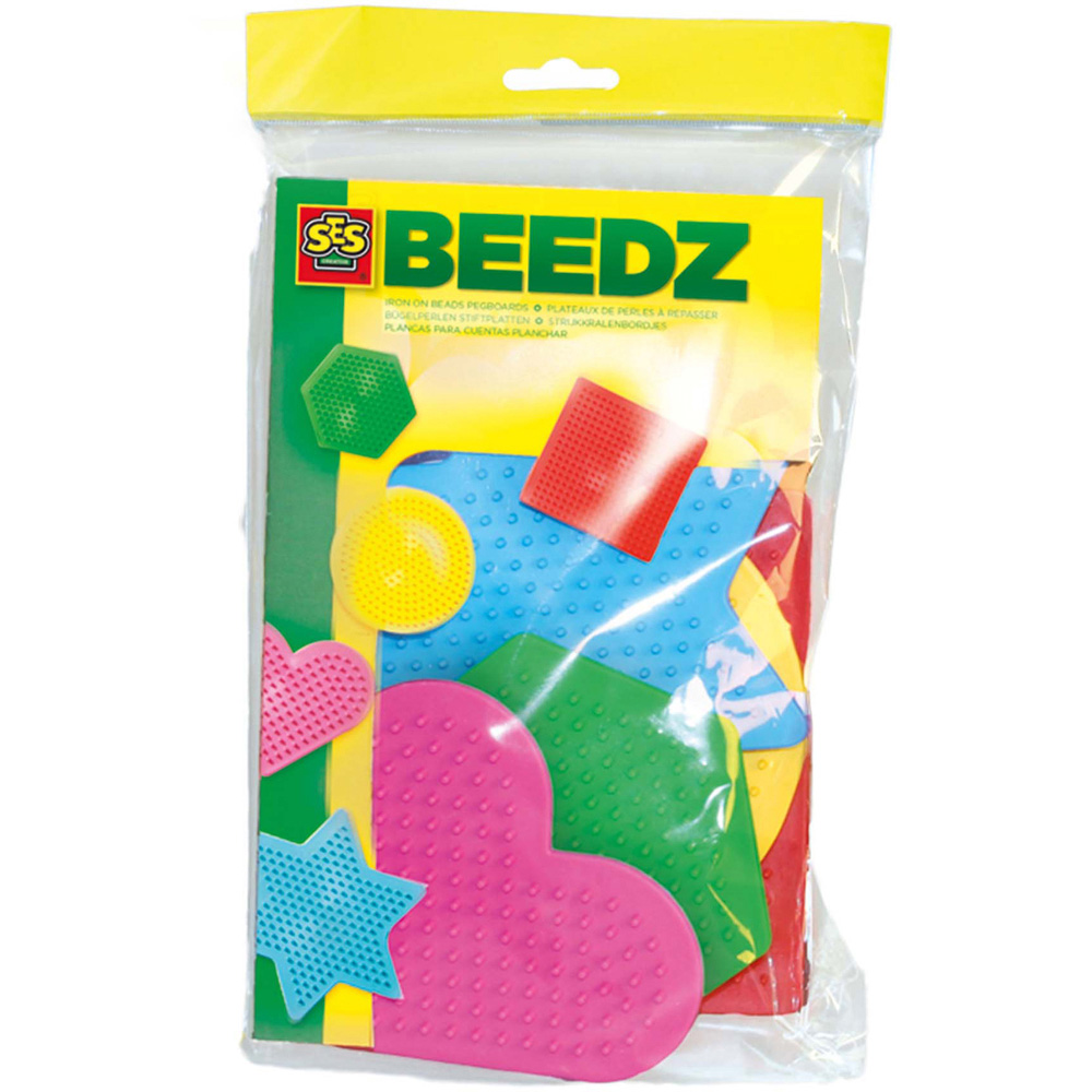 SES Creative Beedz Different Shapes Iron On Beads Base Plate Pegboard 5 Piece Image 1