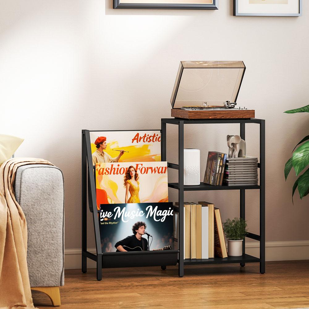 HOMCOM 3-Tier Black Record Player Stand Image 5